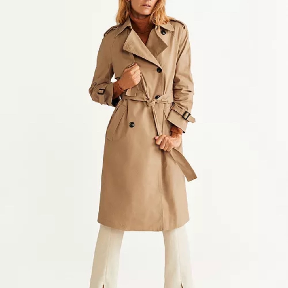 NEW MNG Mango suit belted trench coat tan brown Beige